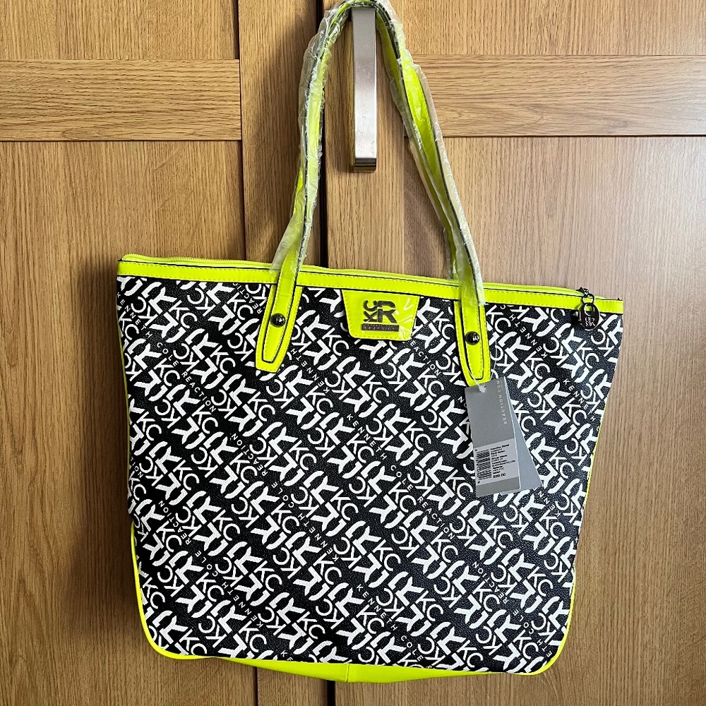 Kenneth Cole Reaction Black / Neon Yellow Tote Bag BNWT